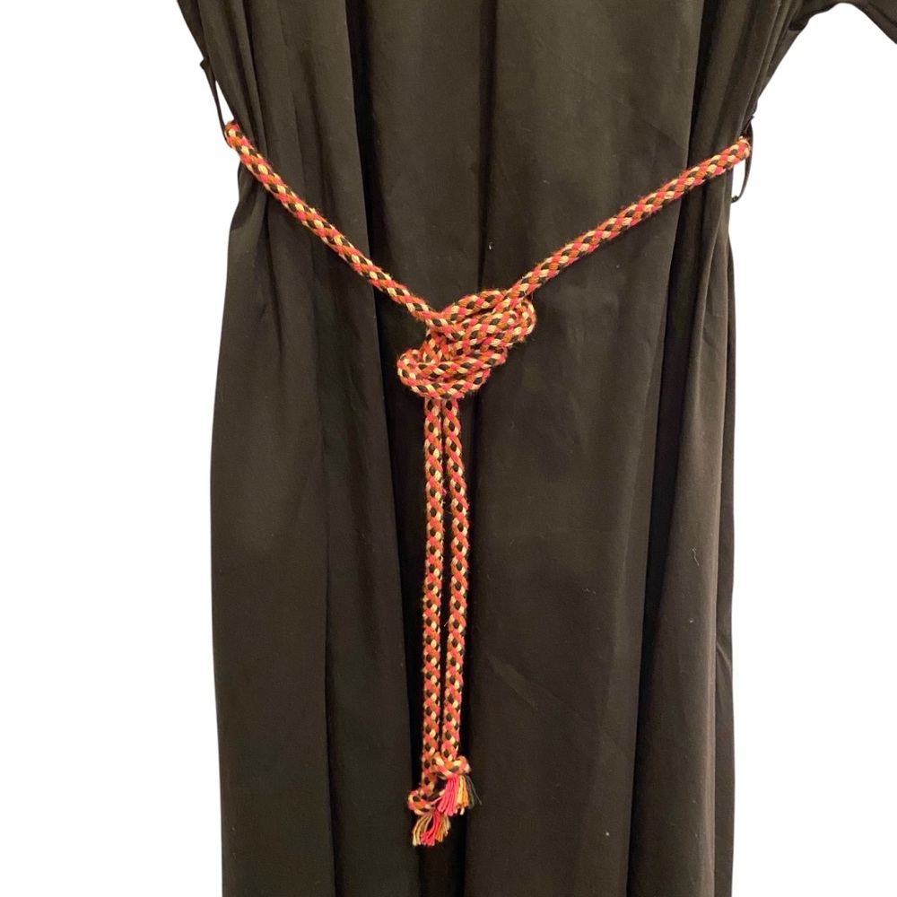 DX Italy Black Cotton Lagenlook Minimalist Midi Dress Rope Belt sz L - Picture 5 of 15